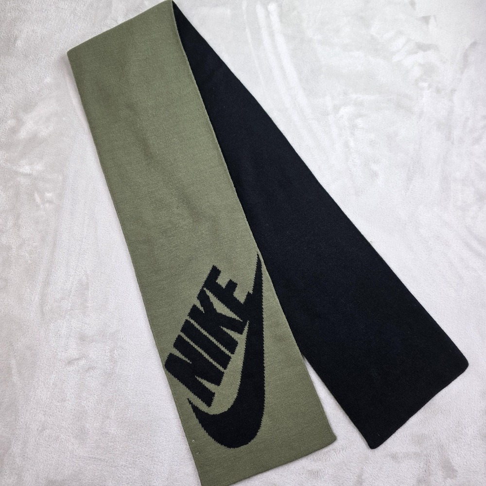 Nike Scarf Mens Green Black Reversible Knit Swoosh Logo Gorpcore Streetwear